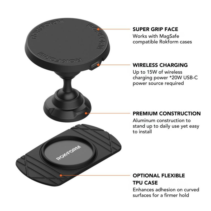 Cargador magnético inalámbrico para coche Rokform con soporte giratorio