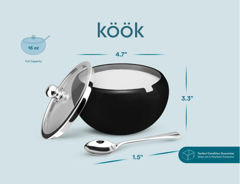Azucarero KooK 473 ml negro mate con cuchara