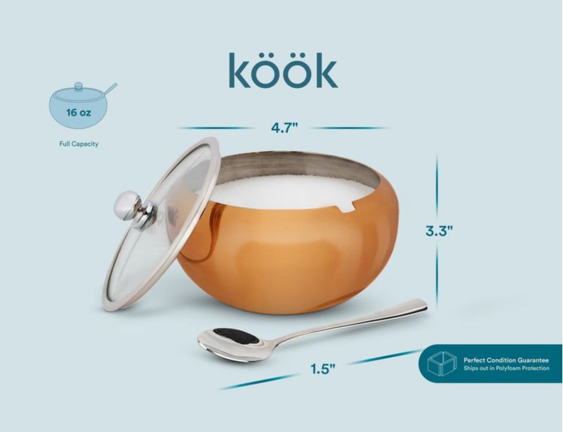 Azucarero KooK 473 ml Cobre con Tapa y Cuchara