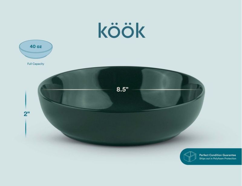Tazones para Pasta KooK Set de 4 – 1200 ml – Verde Caza