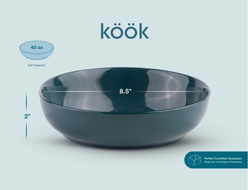 Juego de 4 tazones para pasta KooK de 1200 ml color verde azulado oscuro