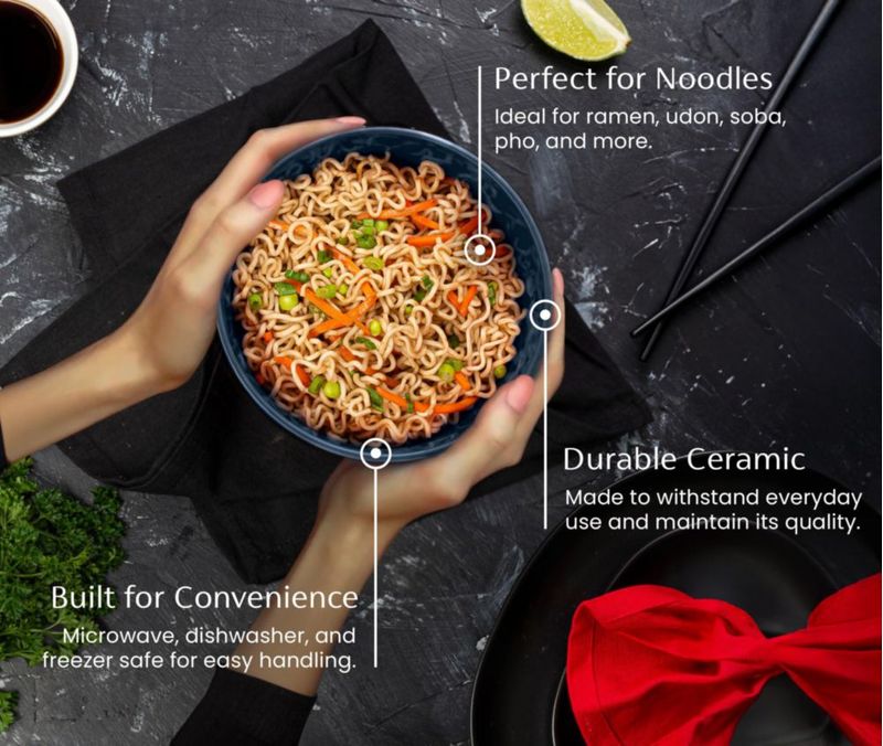 Juego de 4 tazones KooK de cerámica para ramen 1 L negro/azul marino