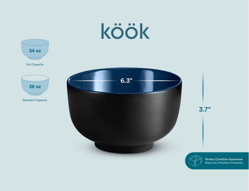 Juego de 4 tazones KooK de cerámica para ramen 1 L negro/azul marino