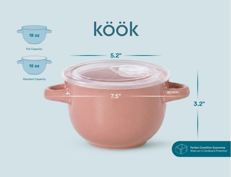 Juego de 4 cuencos KooK de 532 ml tono rosa con tapas