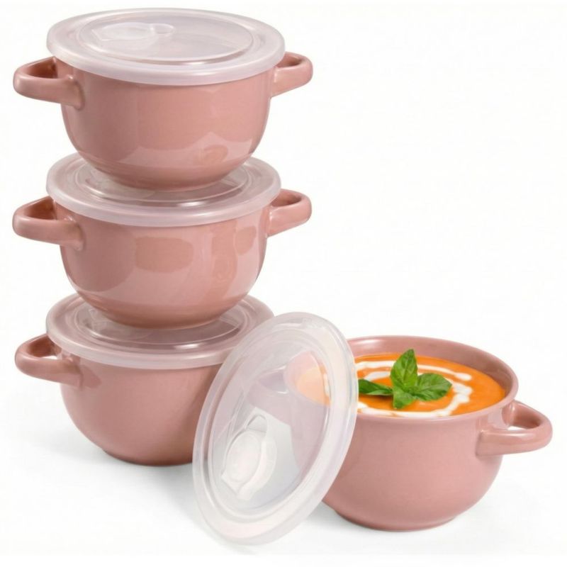 Juego de 4 cuencos KooK de 532 ml tono rosa con tapas