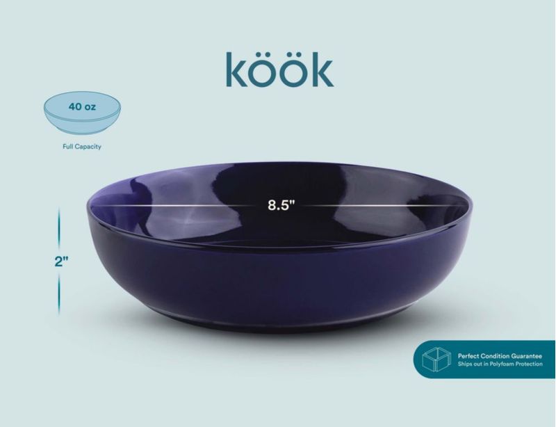 Juego de 4 tazones para pasta KooK de 40 onzas color azul cobalto