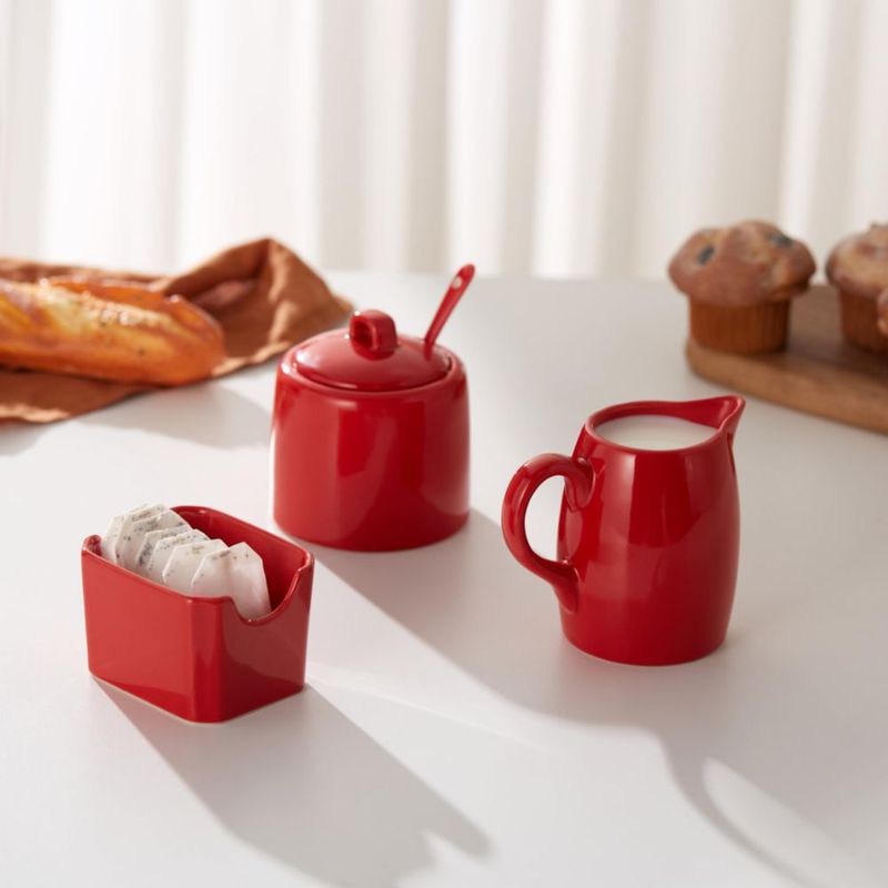 Set de Azúcar y Crema KooK 3 Piezas – Cuenco Rojo