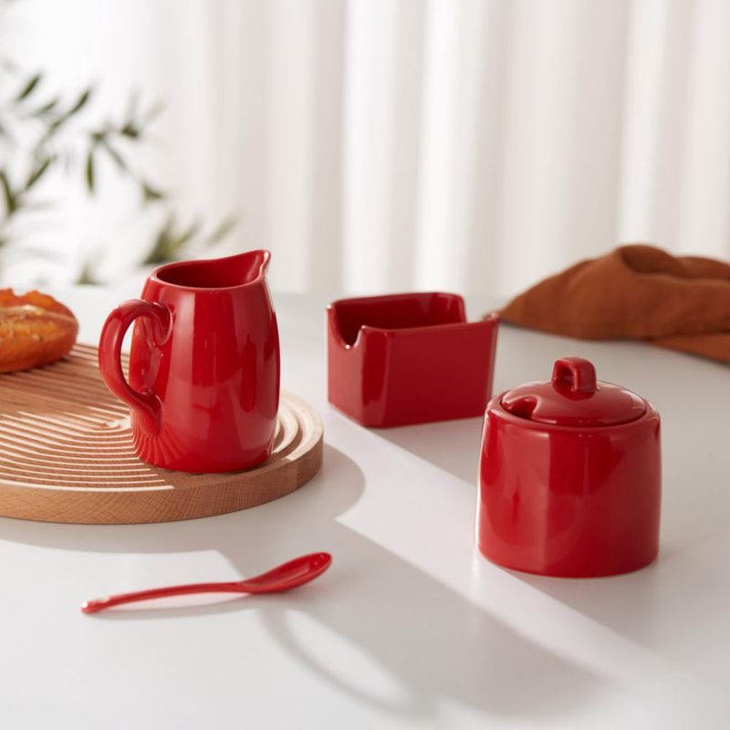 Set de Azúcar y Crema KooK 3 Piezas – Cuenco Rojo