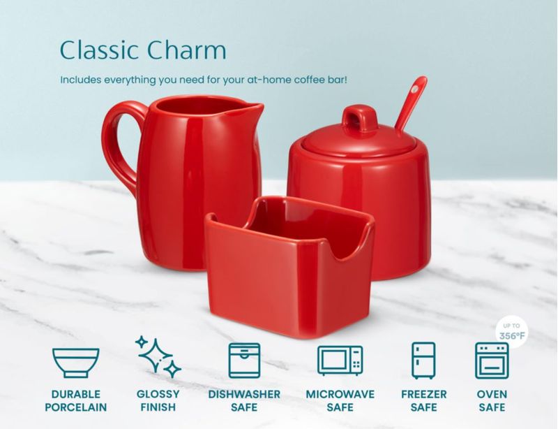 Set de Azúcar y Crema KooK 3 Piezas – Cuenco Rojo