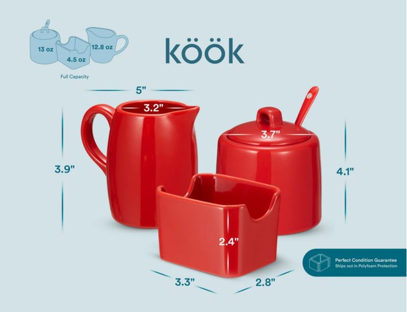 Set de Azúcar y Crema KooK 3 Piezas – Cuenco Rojo