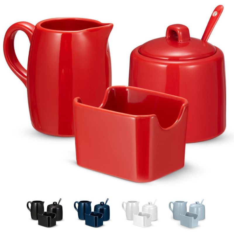 Set de Azúcar y Crema KooK 3 Piezas – Cuenco Rojo