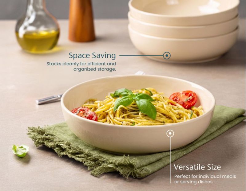 Juego de 4 tazones para pasta KooK de 1200 ml color marfil