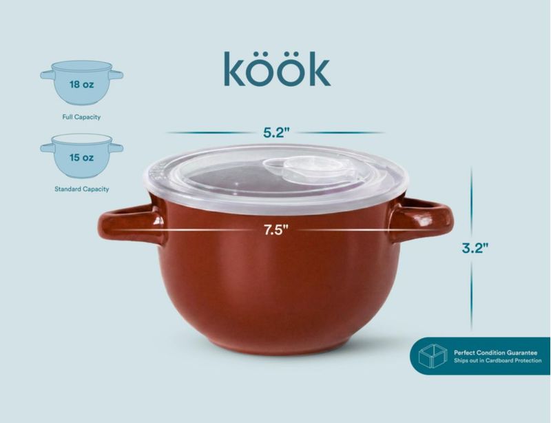Juego de 4 tazones de terracota KooK de 532 ml con tapas