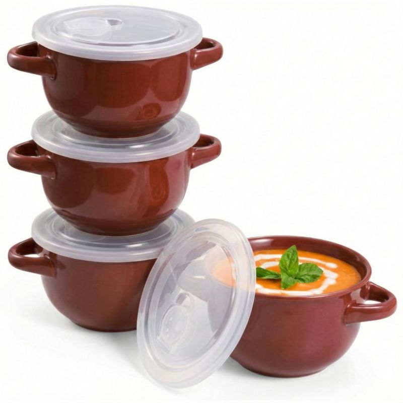 Juego de 4 tazones de terracota KooK de 532 ml con tapas