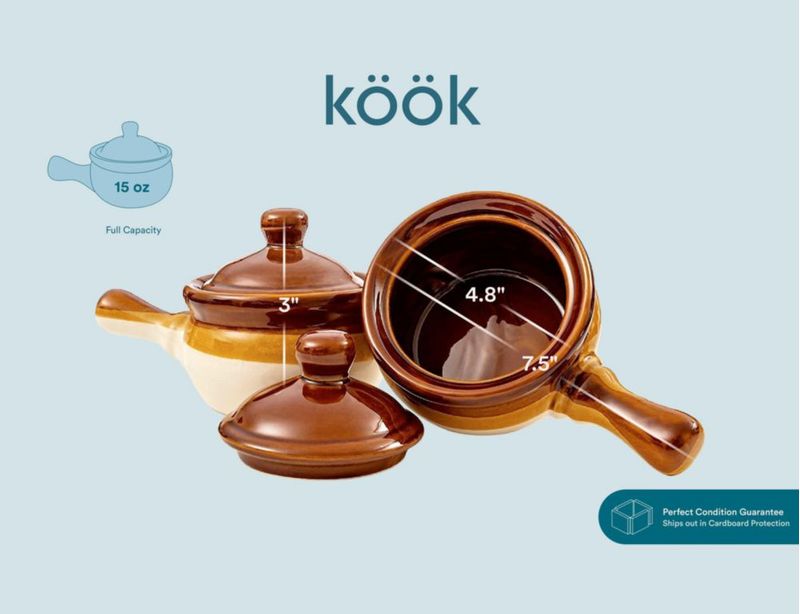 Juego de 4 cazuelas KooK de 430 ml color marrón/blanco