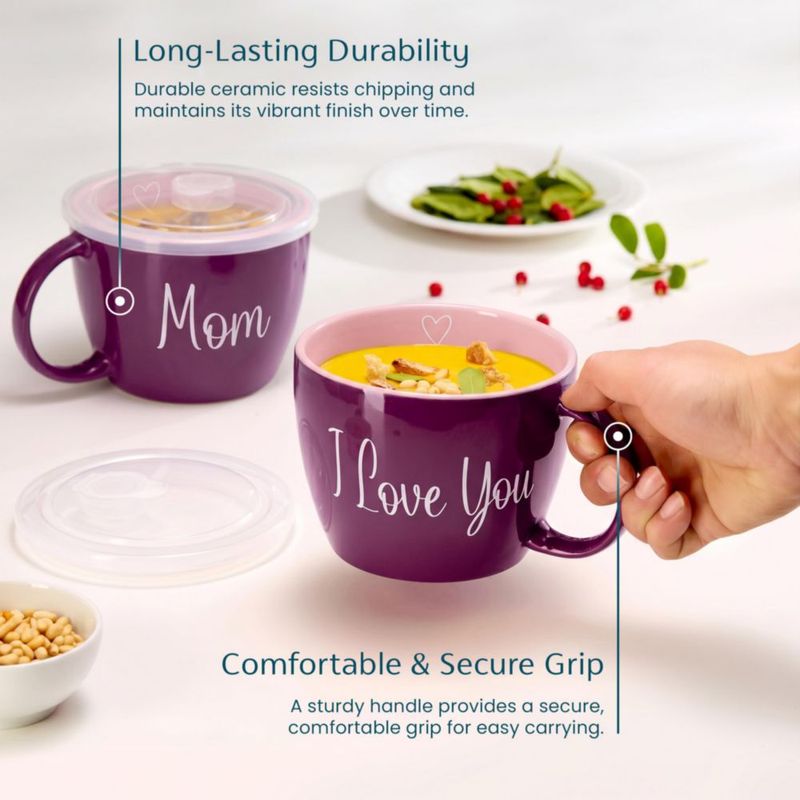 Taza de sopa KooK 710 ml con tapa - Pack de 2 - Día de la Madre