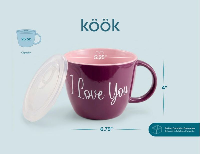 Taza de sopa KooK 710 ml con tapa - Pack de 2 - Día de la Madre
