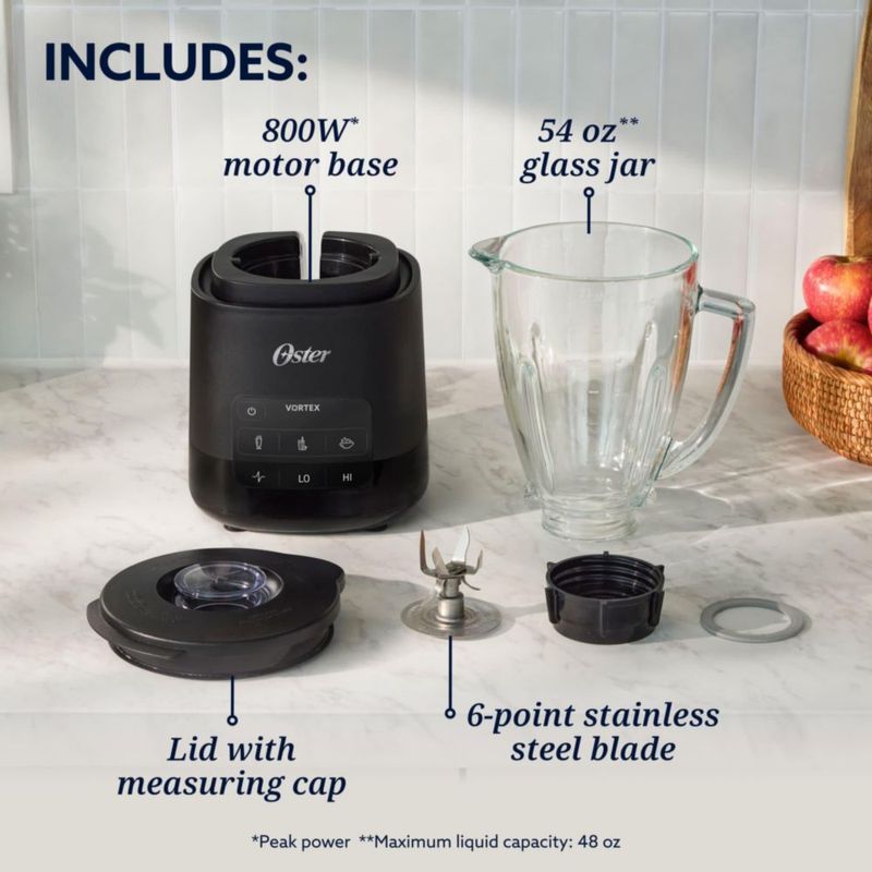 Licuadora Oster Vortex 800 W negra con vaso de vidrio de 16 L
