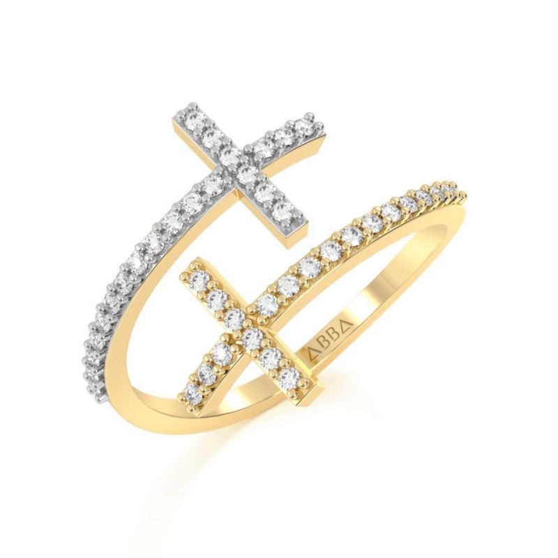 Anillo de dos cruces 10K Oro Abba Joyas