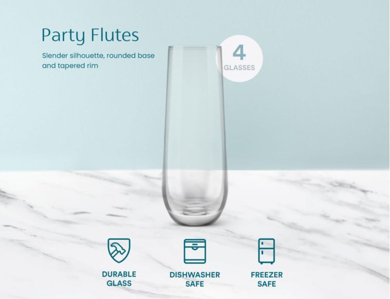 Copas de champán KooK juego de 4 transparentes 300 ml