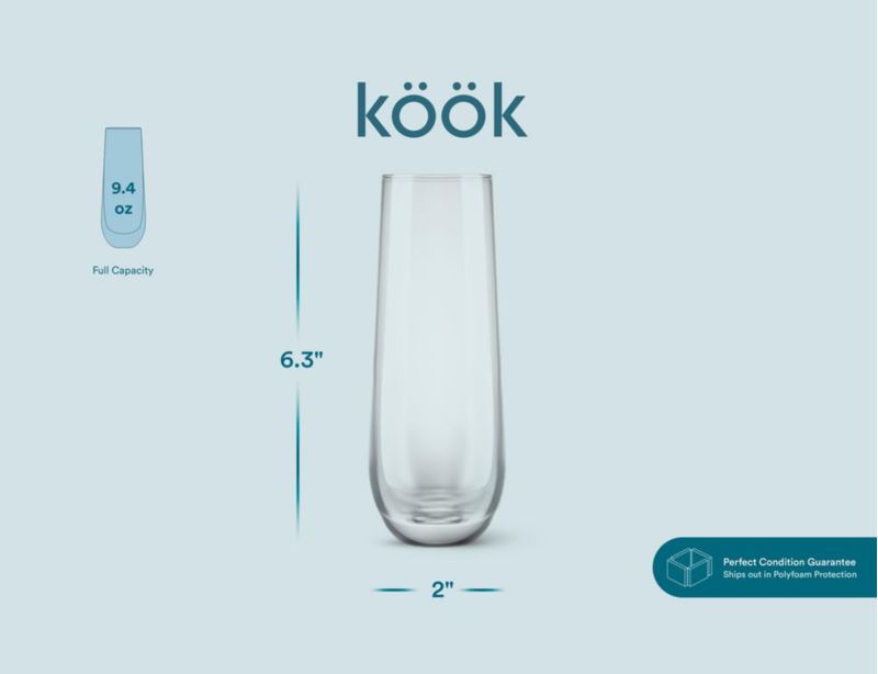 Copas de champán KooK juego de 4 transparentes 300 ml