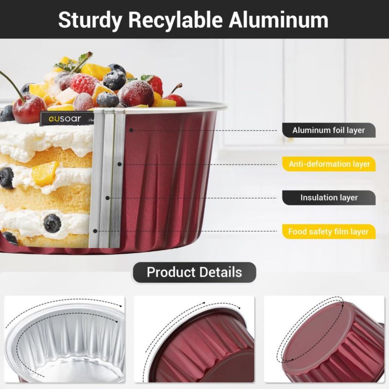 Tazas para hornear EUSOAR 100 uds 5 oz color vino con tapas