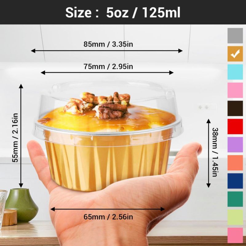 Vasitos para muffins EUSOAR 100 uds 125 ml con tapas doradas