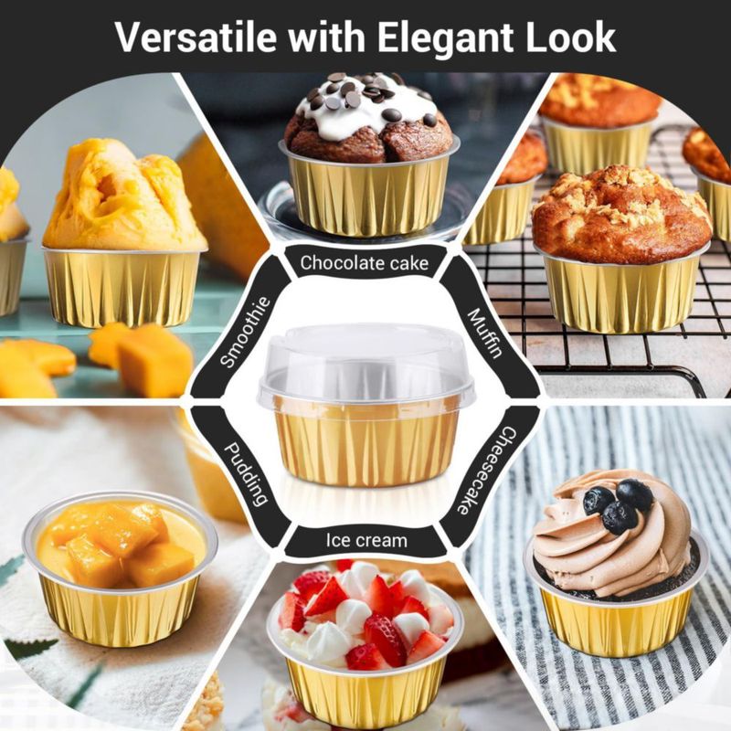 Vasitos para muffins EUSOAR 100 uds 125 ml con tapas doradas