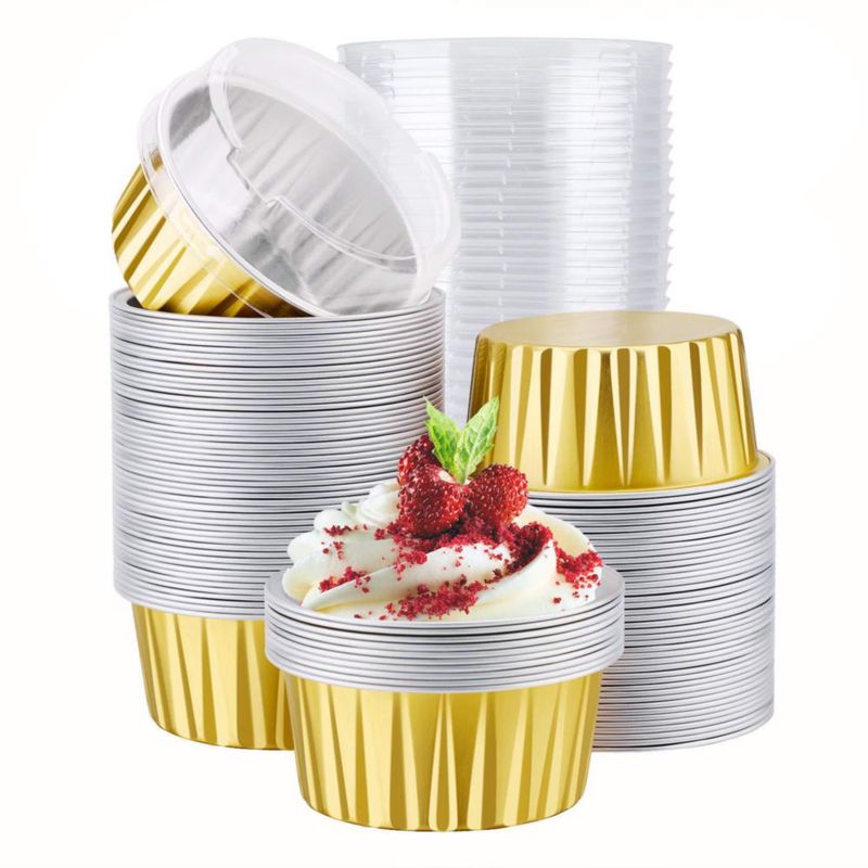 Vasitos para muffins EUSOAR 100 uds 125 ml con tapas doradas