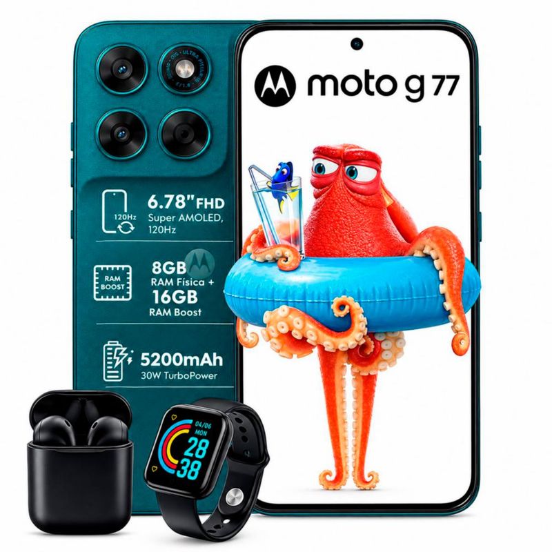 Motorola Moto G77 256GB 24GB RAM (8+16) Boost Verde con Smartwatch y Audífonos inalámbricos