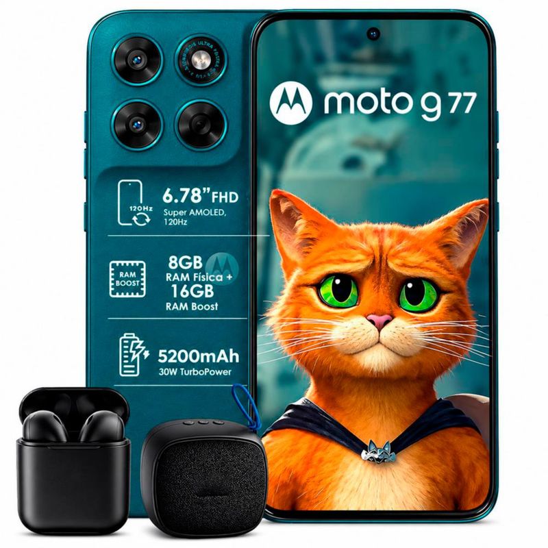 Motorola Moto G77 256GB 24GB RAM (8+16) Boost Verde con Bocina y Audífonos inalámbricos