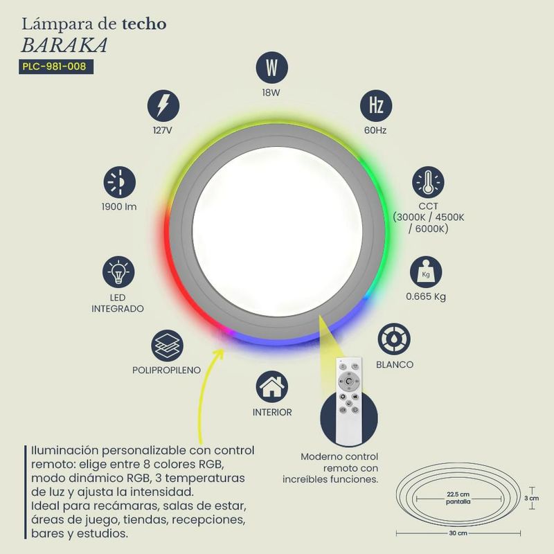 Lampara de techo tipo plafón Baraka color blanco Mil luces