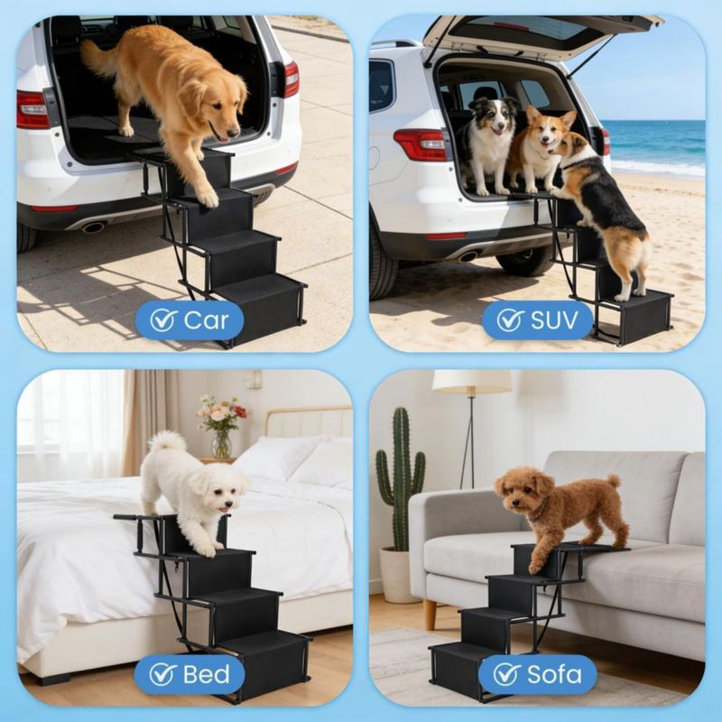 Escalera plegable para perros genérica de 4 peldaños capacidad 136 kg