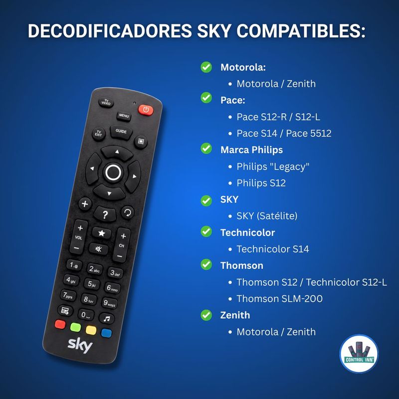 Control remoto rc02m compatible con sky sd motorola zenith