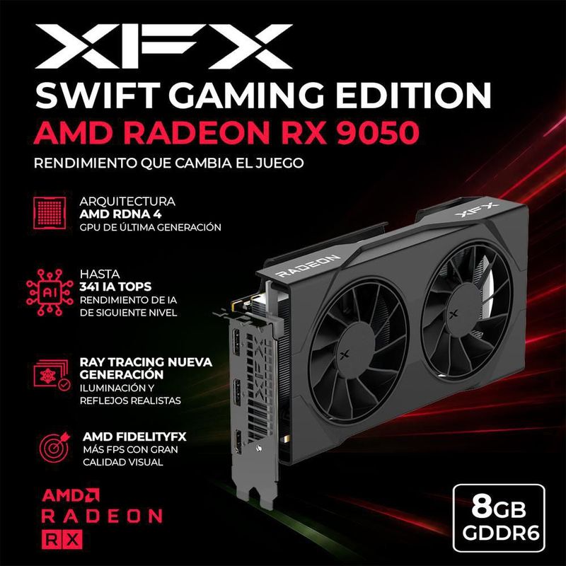 Tarjeta de video xfx swift radeon rx 9050 8gb gddr6 341 tops