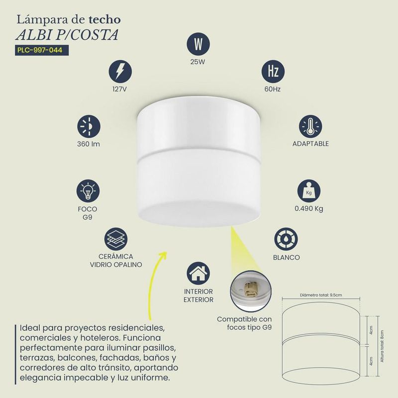 Lampara de techo tipo plafón Albi color blanco Mil luces