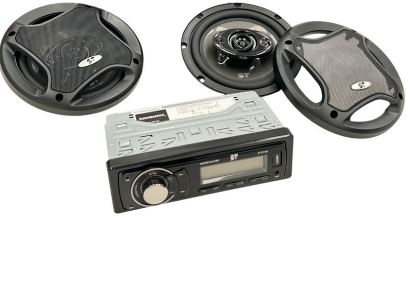 Paquete Autoestéreo Bluetooth y Bocinas 6.5 Pulgadas Scandaltek ST-PK651 350W Máx