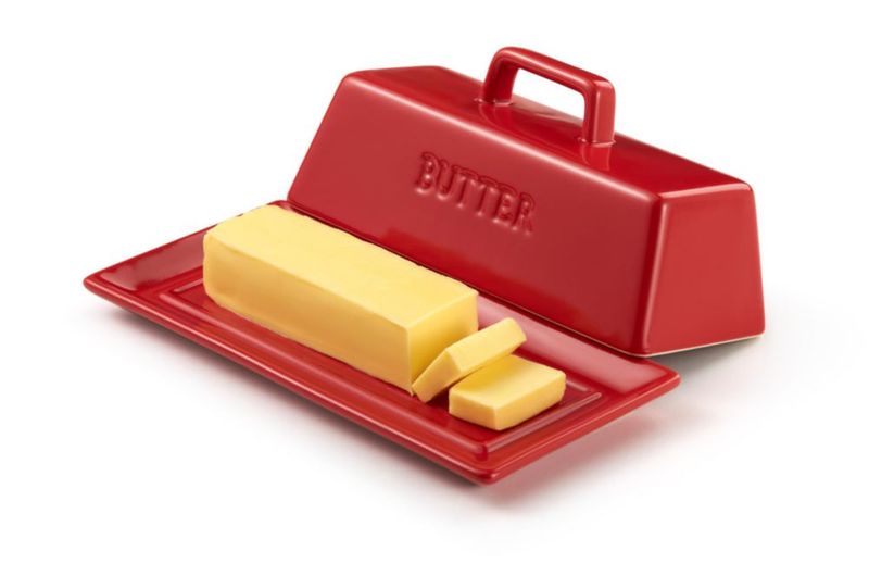 Mantequera KooK de cerámica roja con tapa para encimera