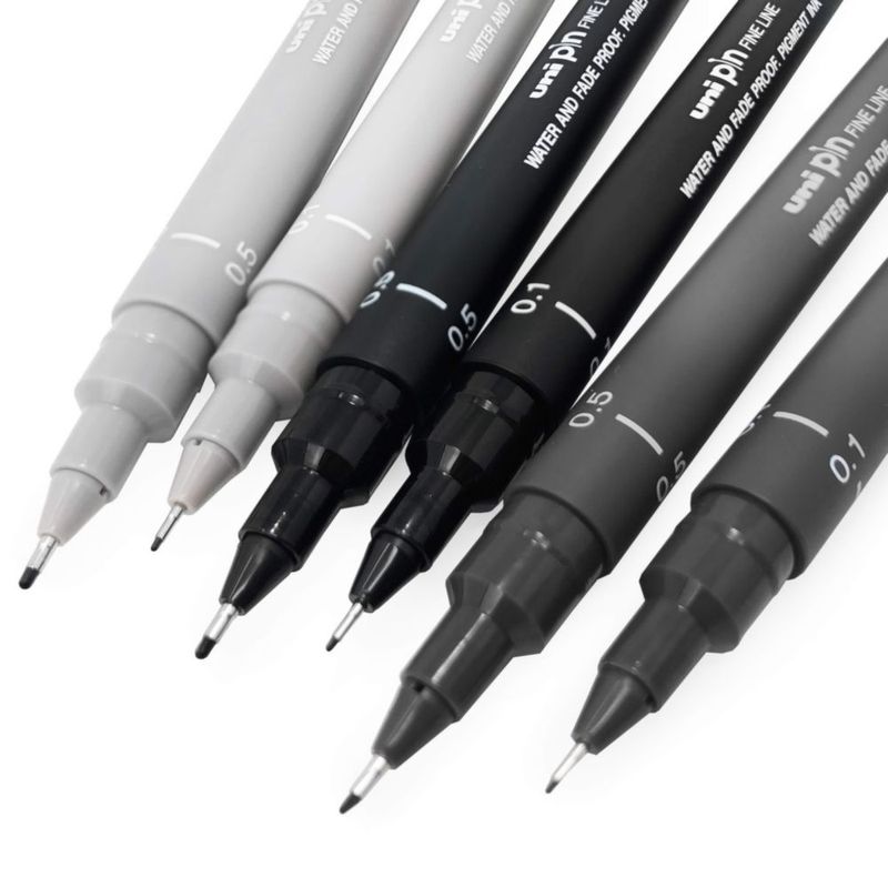 Fineliner Uni Pin 01/05 mm Tonos Grises Pack de 6