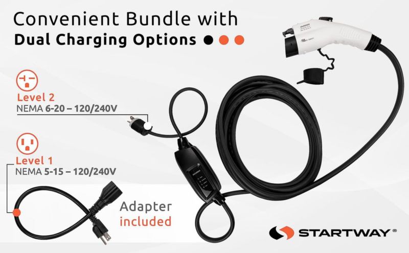 Cargador EV STARTWAY Duosida 16A 120–240 V con cable de 76 m