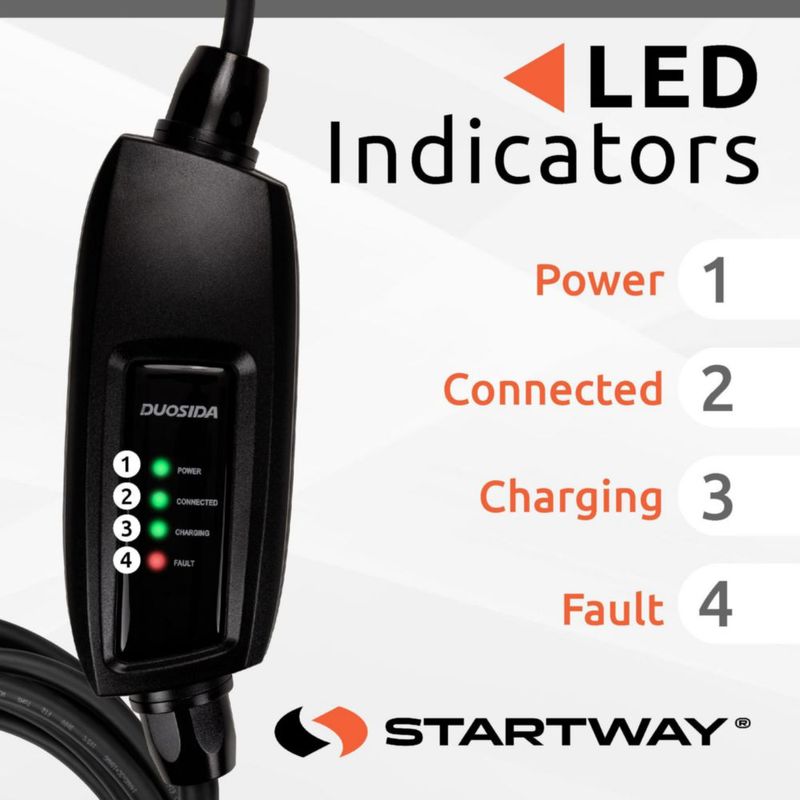 Cargador EV STARTWAY Duosida 16A 120–240 V con cable de 76 m