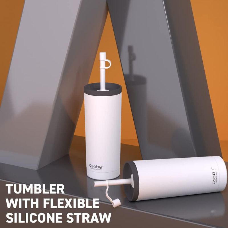 Vaso térmico Asobu 591 ml blanco con pajilla de silicona