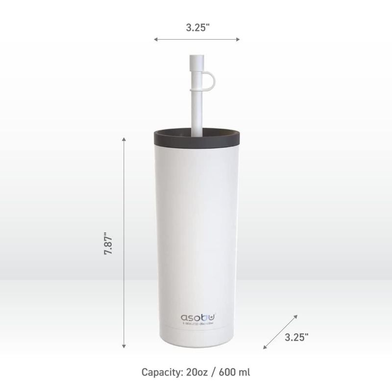 Vaso térmico Asobu 591 ml blanco con pajilla de silicona