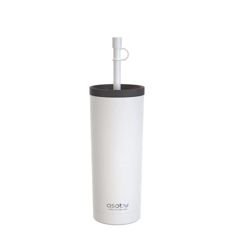 Vaso térmico Asobu 591 ml blanco con pajilla de silicona
