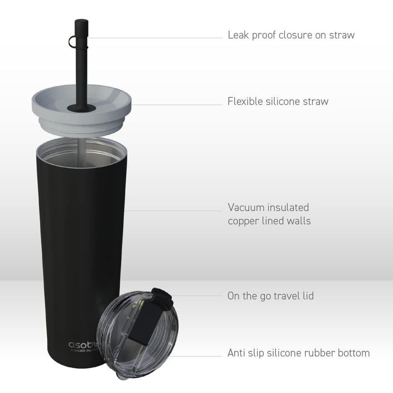 Vaso térmico aislado asobu 765 ml Blanco con tapa de pajilla y tapa abatible