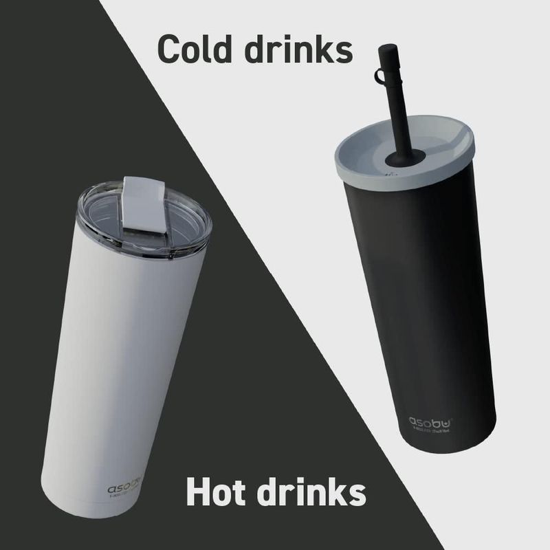 Vaso térmico aislado asobu 765 ml Blanco con tapa de pajilla y tapa abatible