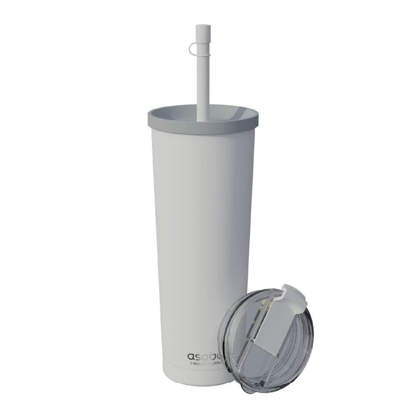 Vaso térmico aislado asobu 765 ml Blanco con tapa de pajilla y tapa abatible
