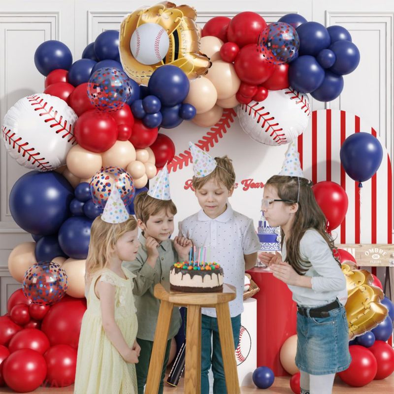 Kit de globos de béisbol YAHEBODT 166 piezas azul marino y rojo