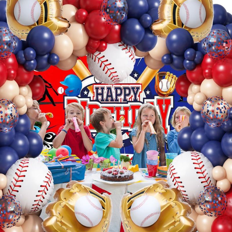 Kit de globos de béisbol YAHEBODT 166 piezas azul marino y rojo