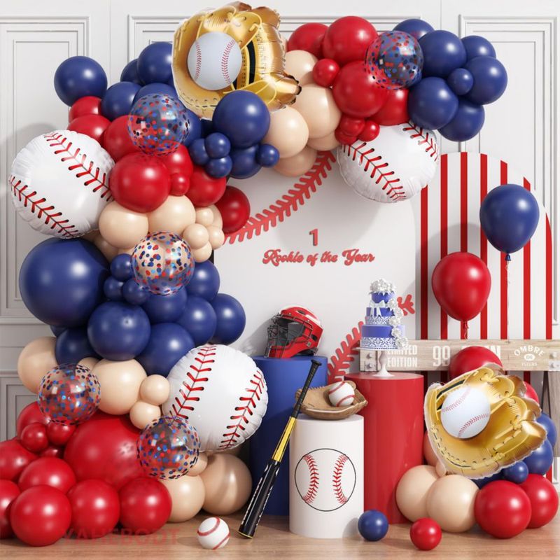 Kit de globos de béisbol YAHEBODT 166 piezas azul marino y rojo